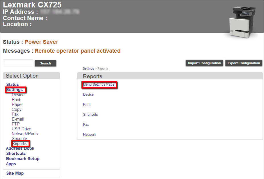 Obtaining the Menu Settings page (November 2017) Lexmark XC9245